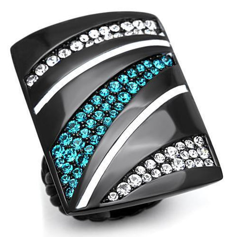 TK1736 - Stainless Steel Ring IP Black(Ion Plating) Women Top Grade Crystal Blue Zircon