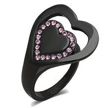 TK1737 - Stainless Steel Ring IP Black(Ion Plating) Women Top Grade Crystal Light Rose