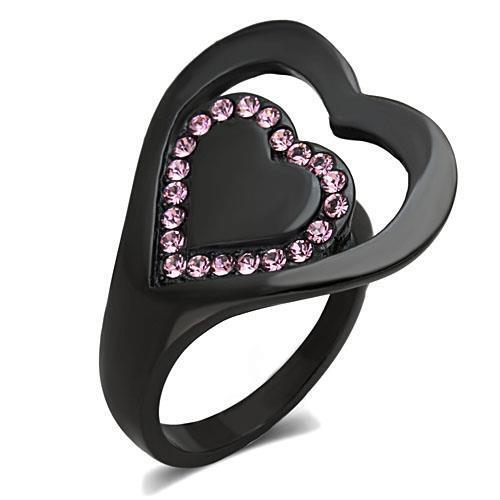 TK1737 - Stainless Steel Ring IP Black(Ion Plating) Women Top Grade Crystal Light Rose