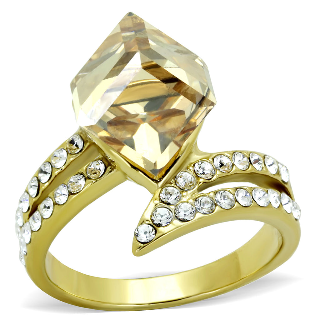 TK1745 - Stainless Steel Ring IP Gold(Ion Plating) Women Top Grade Crystal Champagne