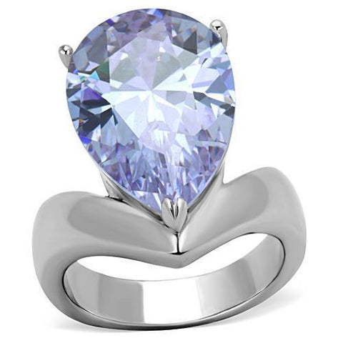 TK1755 - Stainless Steel Ring High polished (no plating) Women AAA Grade CZ Light Amethyst