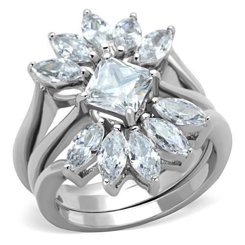 TK1756 - Stainless Steel Ring High polished (no plating) Women AAA Grade CZ Clear