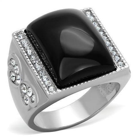 TK1767 - Stainless Steel Ring High polished (no plating) Women Synthetic Jet