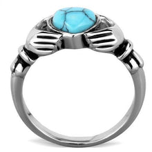 TK1770 - Stainless Steel Ring High polished (no plating) Women Synthetic Sea Blue