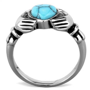 TK1770 - Stainless Steel Ring High polished (no plating) Women Synthetic Sea Blue
