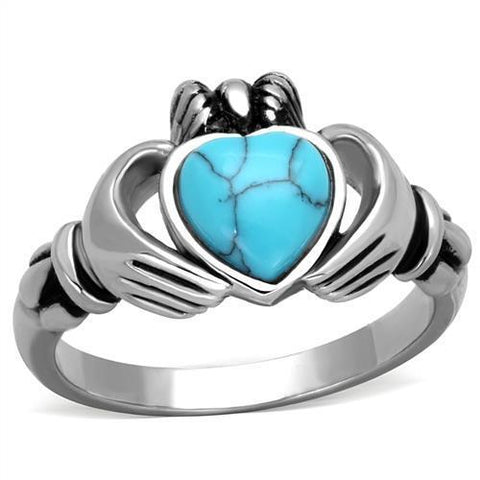 TK1770 - Stainless Steel Ring High polished (no plating) Women Synthetic Sea Blue