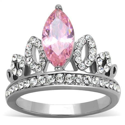 TK1771 - Stainless Steel Ring High polished (no plating) Women AAA Grade CZ Rose