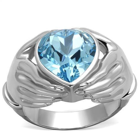 TK1775 - Stainless Steel Ring High polished (no plating) Women Top Grade Crystal Sea Blue