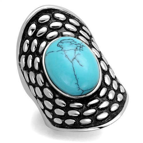 TK1780 - Stainless Steel Ring High polished (no plating) Women Synthetic Sea Blue