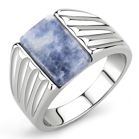 TK1799 - Stainless Steel Ring High polished (no plating) Men Semi-Precious Capri Blue