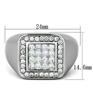TK1802 - Stainless Steel Ring High polished (no plating) Men AAA Grade CZ Clear