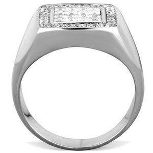 TK1802 - Stainless Steel Ring High polished (no plating) Men AAA Grade CZ Clear