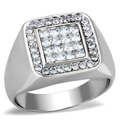TK1802 - Stainless Steel Ring High polished (no plating) Men AAA Grade CZ Clear