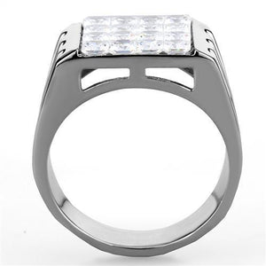 TK1803 - Stainless Steel Ring High polished (no plating) Men AAA Grade CZ Clear