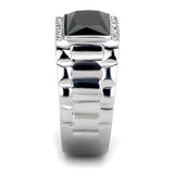 TK1811 - High polished (no plating) Stainless Steel Ring with Synthetic Onyx in Jet