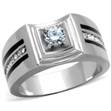 TK1814 - Stainless Steel Ring High polished (no plating) Men AAA Grade CZ Clear