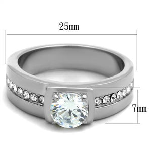 TK1816 - Stainless Steel Ring High polished (no plating) Men AAA Grade CZ Clear