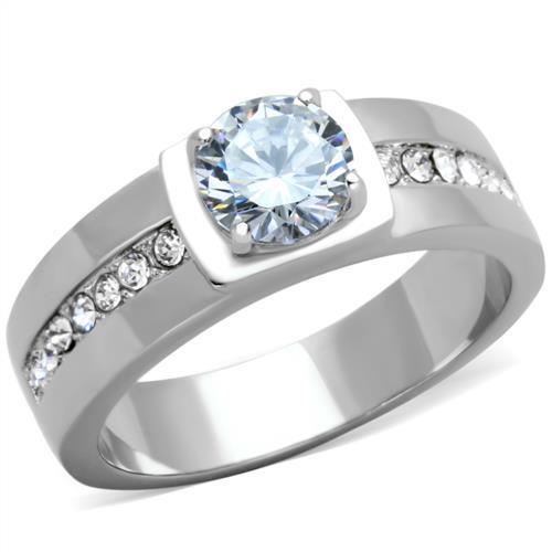 TK1816 - Stainless Steel Ring High polished (no plating) Men AAA Grade CZ Clear