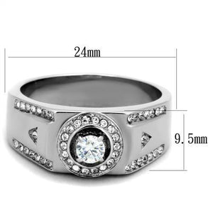 TK1819 - Stainless Steel Ring High polished (no plating) Men AAA Grade CZ Clear