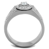 TK1819 - Stainless Steel Ring High polished (no plating) Men AAA Grade CZ Clear