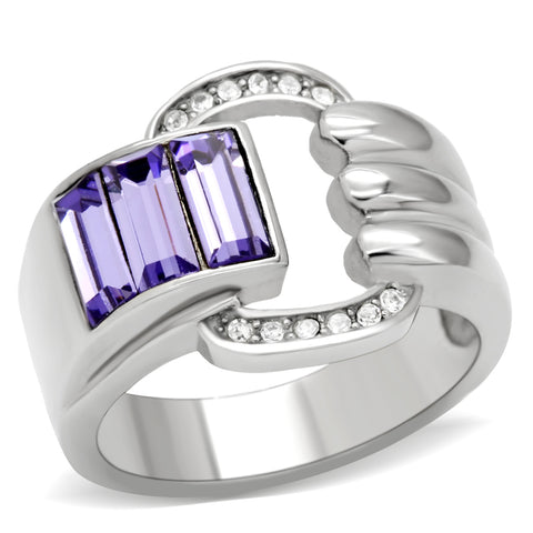 TK181 - Stainless Steel Ring High polished (no plating) Women Top Grade Crystal Tanzanite