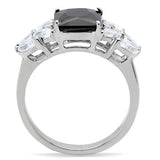 TK182 - Stainless Steel Ring High polished (no plating) Women AAA Grade CZ Jet
