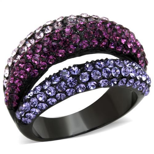 TK1831 - Stainless Steel Ring IP Black(Ion Plating) Women Top Grade Crystal Multi Color