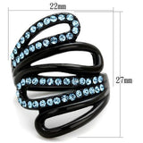 TK1835 - Stainless Steel Ring IP Black(Ion Plating) Women Top Grade Crystal Sea Blue