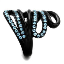 TK1835 - Stainless Steel Ring IP Black(Ion Plating) Women Top Grade Crystal Sea Blue