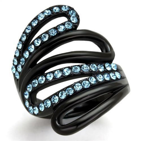 TK1835 - Stainless Steel Ring IP Black(Ion Plating) Women Top Grade Crystal Sea Blue