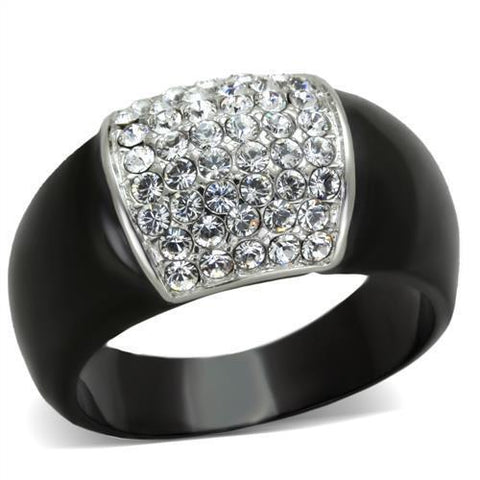 TK1840 - Stainless Steel Ring Two-Tone IP Black (Ion Plating) Women Top Grade Crystal Clear