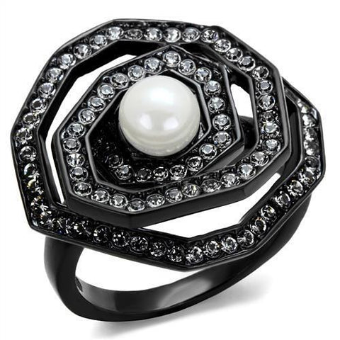 TK1861 - Stainless Steel Ring IP Black(Ion Plating) Women Synthetic White