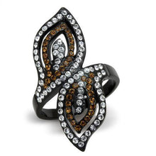 TK1864 - Stainless Steel Ring IP Black(Ion Plating) Women Top Grade Crystal Smoked Quartz