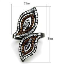TK1864 - Stainless Steel Ring IP Black(Ion Plating) Women Top Grade Crystal Smoked Quartz