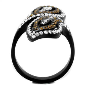 TK1864 - Stainless Steel Ring IP Black(Ion Plating) Women Top Grade Crystal Smoked Quartz