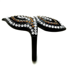 TK1864 - Stainless Steel Ring IP Black(Ion Plating) Women Top Grade Crystal Smoked Quartz