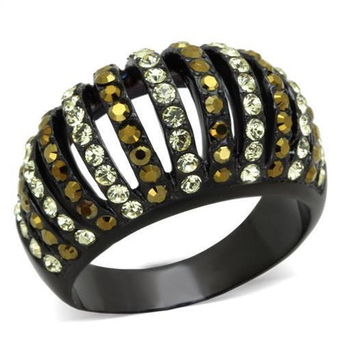 TK1865 - Stainless Steel Ring IP Black(Ion Plating) Women Top Grade Crystal Multi Color