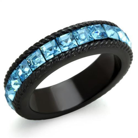 TK1867 - Stainless Steel Ring IP Black(Ion Plating) Women Top Grade Crystal Sea Blue