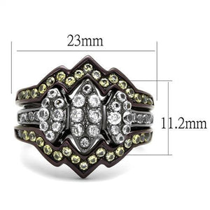TK1869LJ - Stainless Steel Ring IP Light Black (IP Gun) & IP Dark Brown (IP coffee) Women AAA Grade CZ Clear