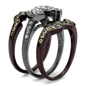 TK1869LJ - Stainless Steel Ring IP Light Black (IP Gun) & IP Dark Brown (IP coffee) Women AAA Grade CZ Clear