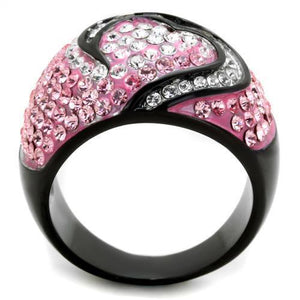 TK1871 - Stainless Steel Ring Two-Tone IP Black (Ion Plating) Women Top Grade Crystal Light Rose
