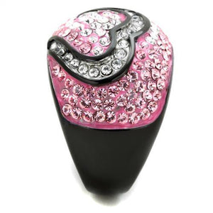 TK1871 - Stainless Steel Ring Two-Tone IP Black (Ion Plating) Women Top Grade Crystal Light Rose