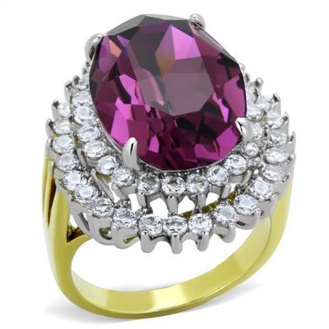 TK1892 - Stainless Steel Ring Two-Tone IP Gold (Ion Plating) Women Top Grade Crystal Amethyst