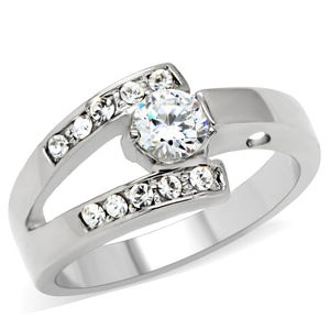 TK189 - Stainless Steel Ring High polished (no plating) Women AAA Grade CZ Clear