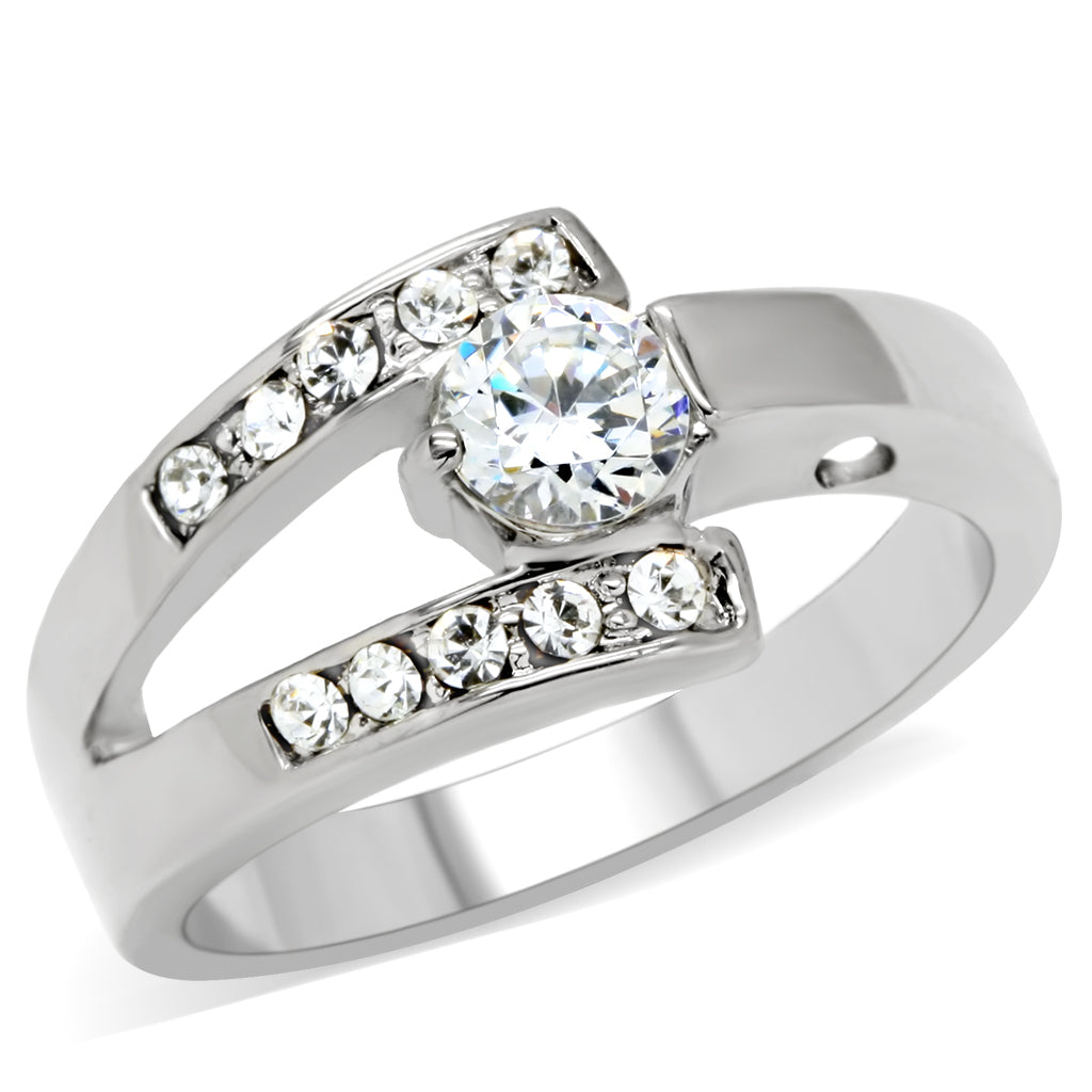 TK189 - Stainless Steel Ring High polished (no plating) Women AAA Grade CZ Clear