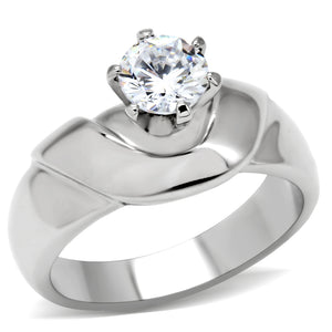 TK191 - Stainless Steel Ring High polished (no plating) Women AAA Grade CZ Clear