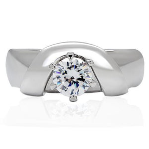 TK191 - Stainless Steel Ring High polished (no plating) Women AAA Grade CZ Clear