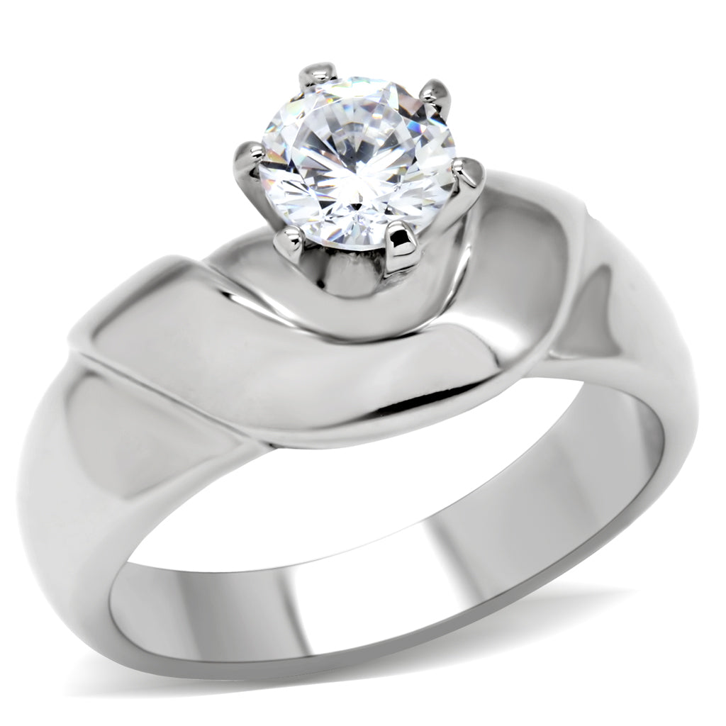 TK191 - Stainless Steel Ring High polished (no plating) Women AAA Grade CZ Clear