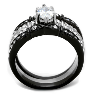 TK1922 - Stainless Steel Ring Two-Tone IP Black Women AAA Grade CZ Clear