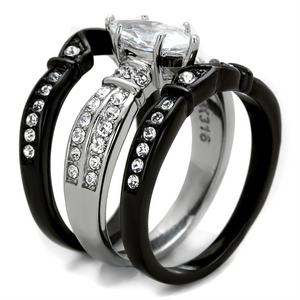 TK1922 - Stainless Steel Ring Two-Tone IP Black Women AAA Grade CZ Clear